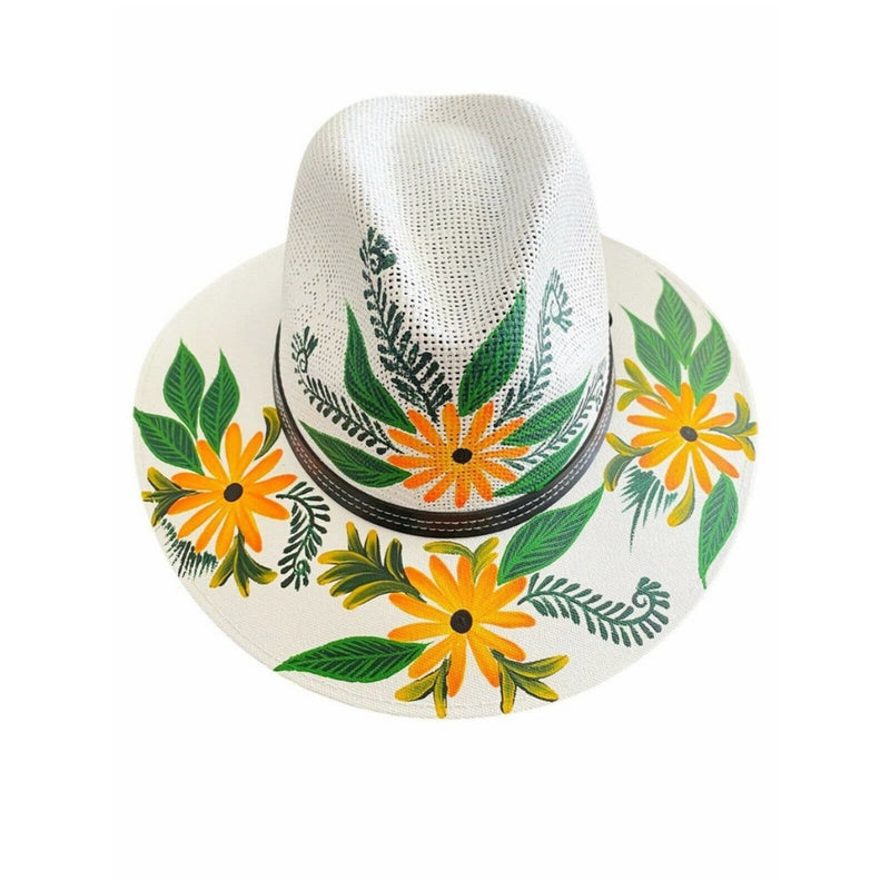 MEXICAN Artisanal Hat Hand Painted Fedora Floral Sombrero Panama Bohemian Large