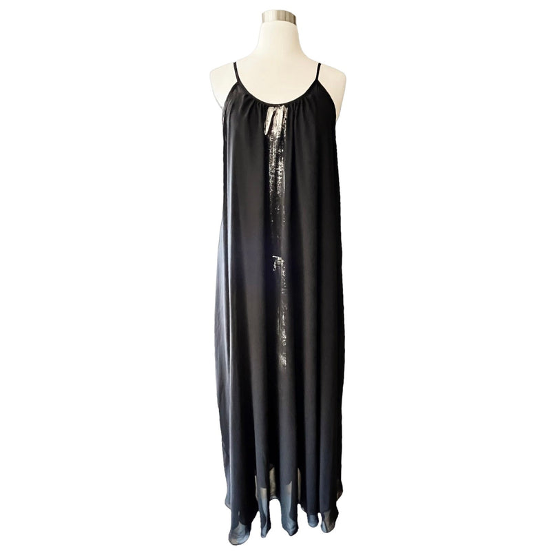 ALEF ALEF Black Maxi Chiffon Dress Sleeveless Gold Contrast Size 0 Small Israeli