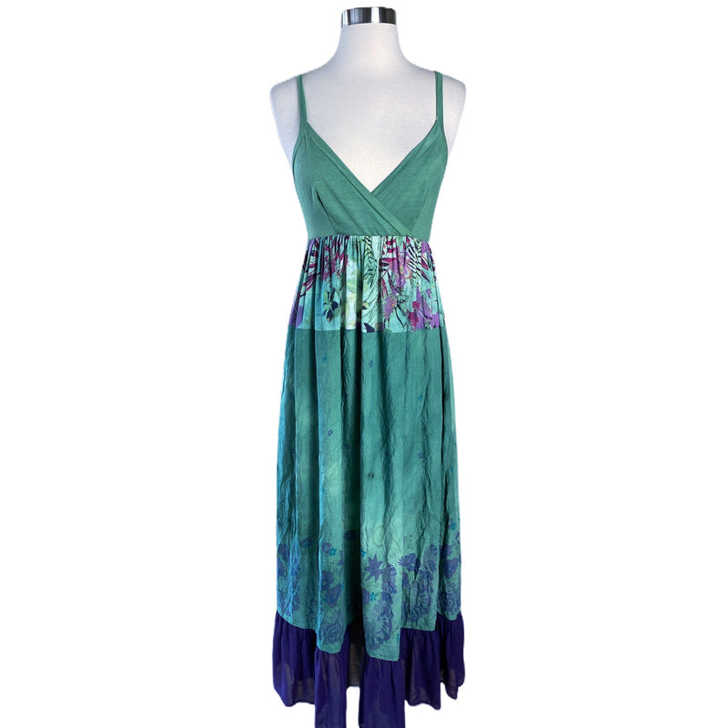 Resort Dress by T. ZOVICH Maxi Dress Mixed Media Green Floral V-Neck Spaguetti M