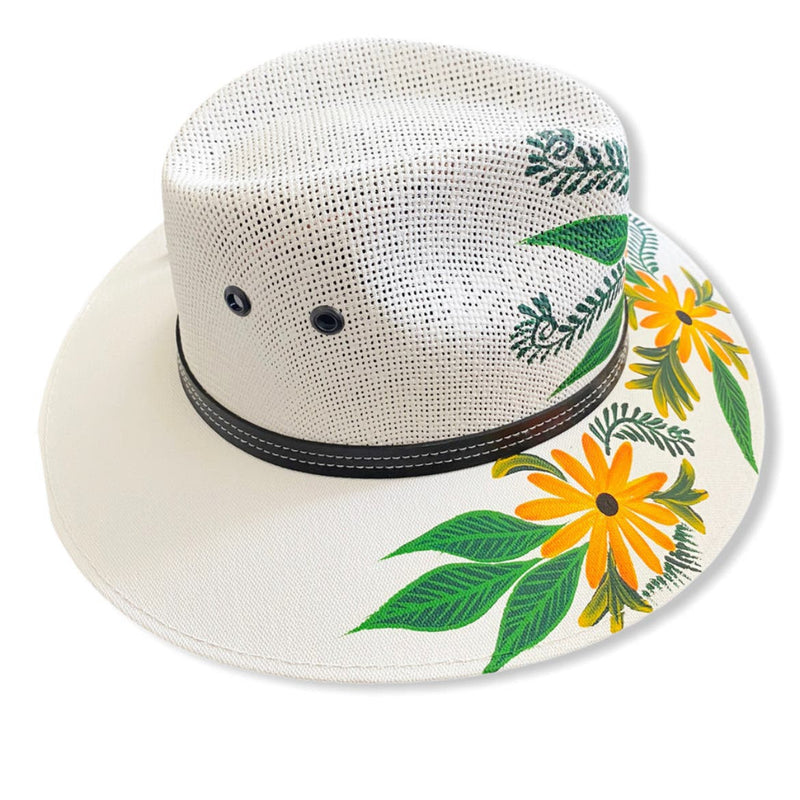 MEXICAN HAT Artisanal Hand Painted Fedora Floral Sombrero Panama Bohemian Medium