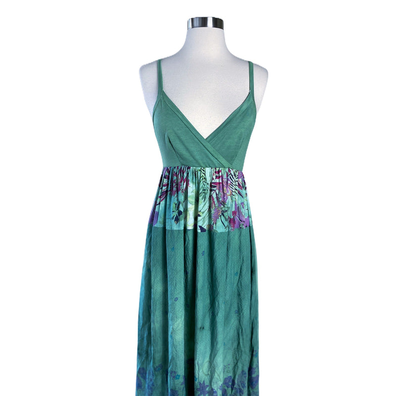 Resort Dress by T. ZOVICH Maxi Dress Mixed Media Green Floral V-Neck Spaguetti M