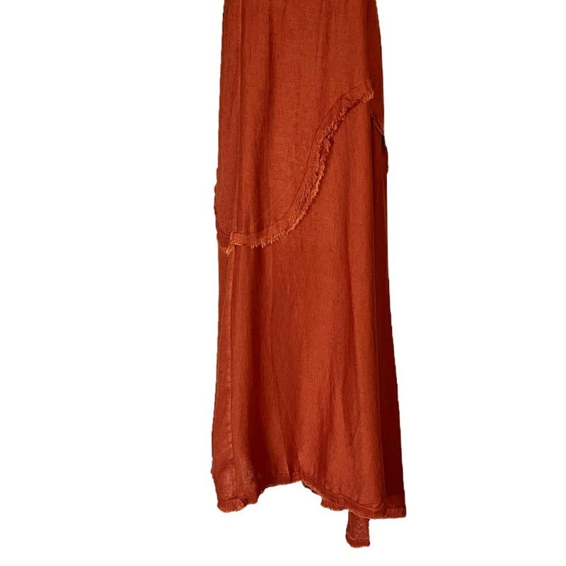 T. ZOVICH Strapless Dress Maxi Rust Brown Raw Hem Medium Boho Resort Raw Hem