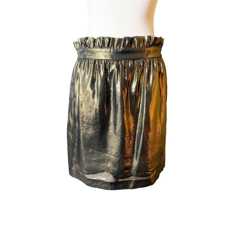 OTHER STORIES & LOS ANGELES ATELIER Gold Silk Mini Skirt Metallic Pockets 8 EUC