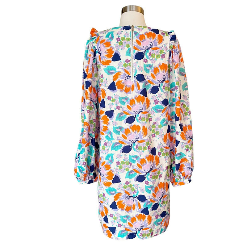 CECILIE COPENHAGEN Mirna Dress Mini Shift Ivory Blue Orange Floral Large NWT