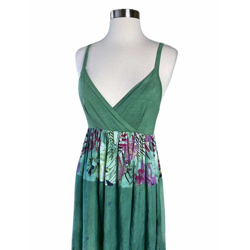 Resort Dress by T. ZOVICH Maxi Dress Mixed Media Green Floral V-Neck Spaguetti M