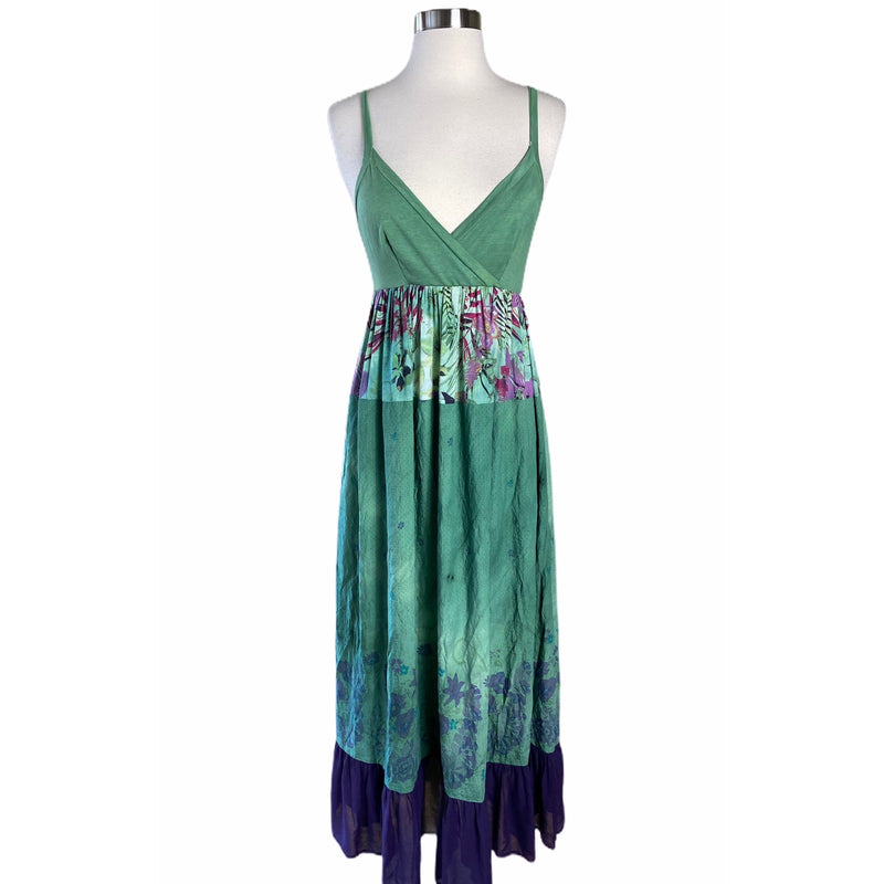 Resort Dress by T. ZOVICH Maxi Dress Mixed Media Green Floral V-Neck Spaguetti M