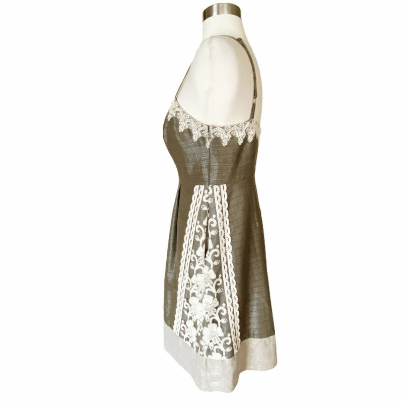ANTHROPOLOGIE Gold Bronze Dress Metallic Lace Detail Sheath Sleeveless 6 EUC