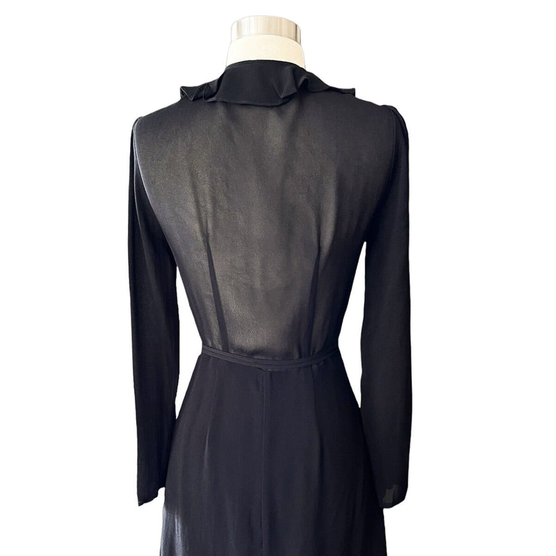 REFORMATION Mini Dress Dickinson Wrap Black Ruffle Neck Sheer Long Sleeves XS