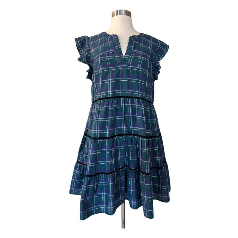 ROLLER RABBIT Inverness Plaid Pippa Mini Dress Blue Green Short Sleeves XXS EUC