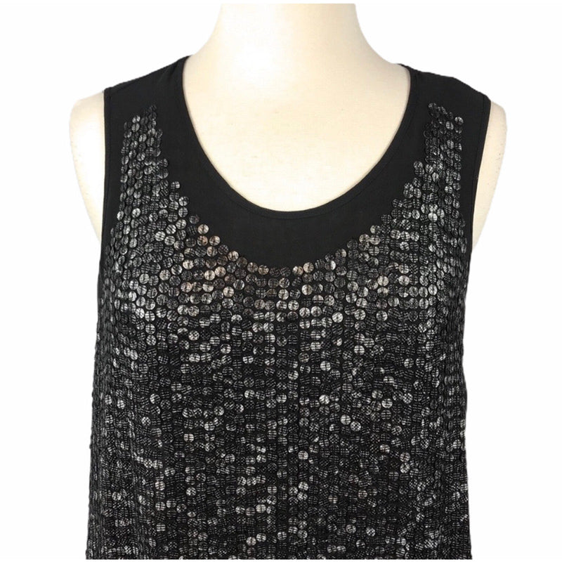 LOLA & SOPHIE Black Sequins Blouse Chiffon Layers Sheer Embellished Top Small EC