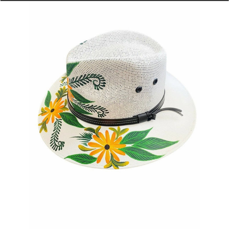 MEXICAN Artisanal Hat Hand Painted Fedora Floral Sombrero Panama Bohemian Large