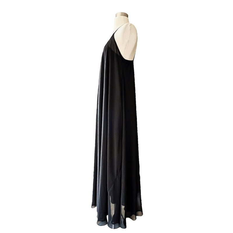 ALEF ALEF Black Maxi Chiffon Dress Sleeveless Gold Contrast Size 0 Small Israeli