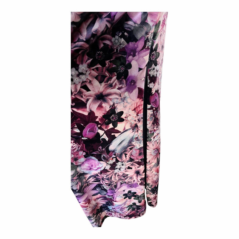 AIDAN MATTOX Velvet Dress Floral Maxi Stretch Multicolor Pink Long Sleeve 6 NWT