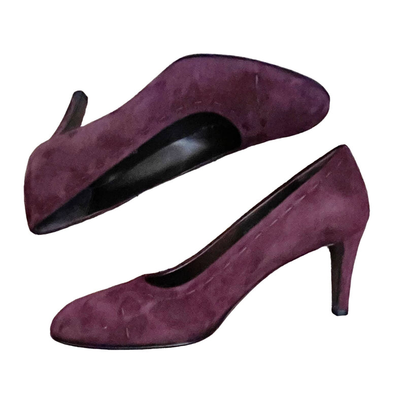 AGL Burgundy Suede Pumps Leather Round Toe Heels Shoes Italy EU 37.5 US 7 NWOT