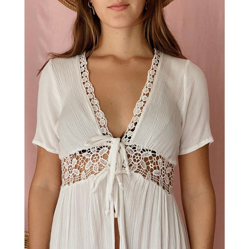DUSTER BEACH COVER UP Open KIMONO T. ZOVICH Bell Sleeve Ecofriendly White Small