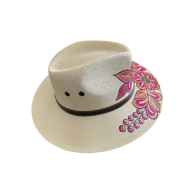 HAT MEXICAN Artisanal Hand Painted Fedora Floral Sombrero Panama Bohemian Large