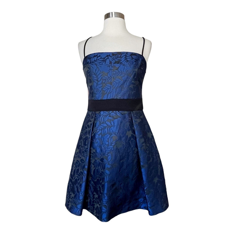 BLACK HALO Mini Cocktail Dress Black Jacquard Metallic Blue Sleeveless Designer