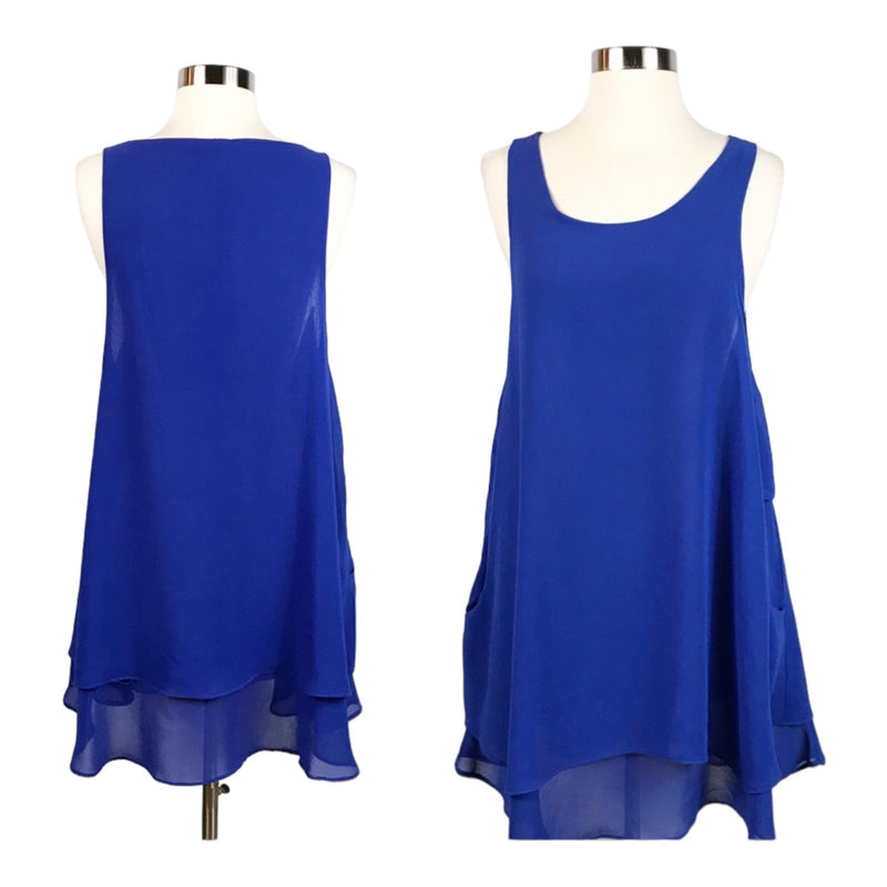 MILLAU Chiffon Blue Shift Swing Dress Sheer Layers Scoop Neck Sleeveless Medium