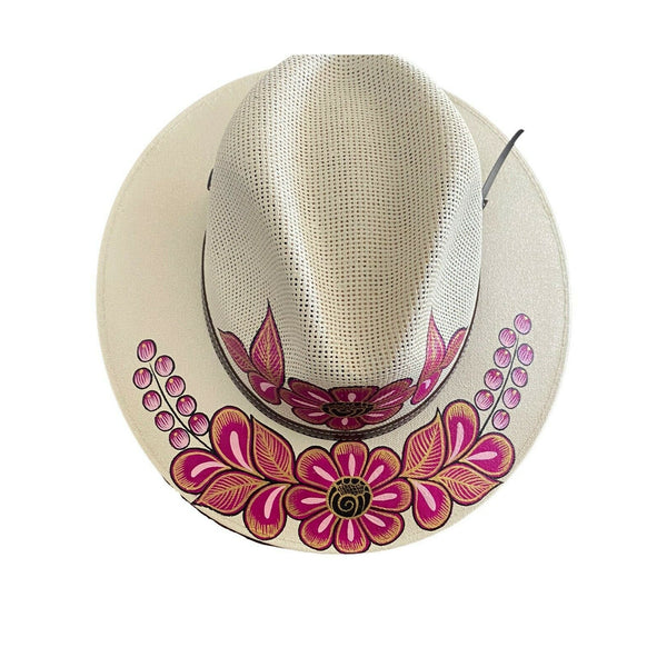HAT MEXICAN Artisanal Hand Painted Fedora Floral Sombrero Panama Bohemian Large