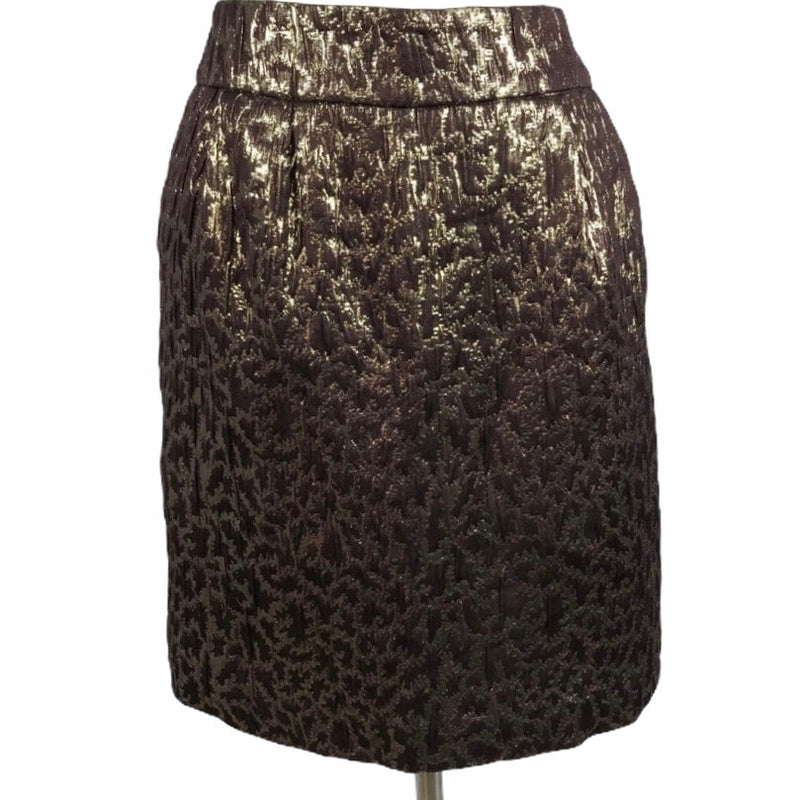 REBECCA MOSES Gold Skirt Textured Leopard Print A-Line Short Party 10 EUC