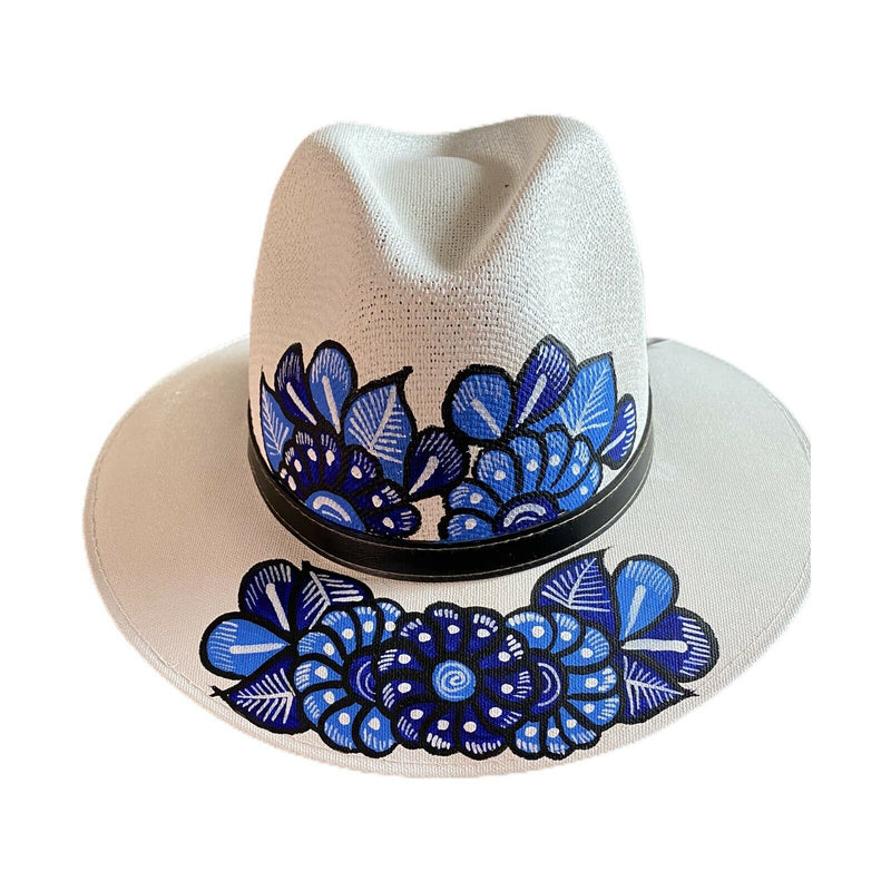 MEXICAN Artisanal Hat Hand Painted Fedora Floral Sombrero Panama Bohemian Large