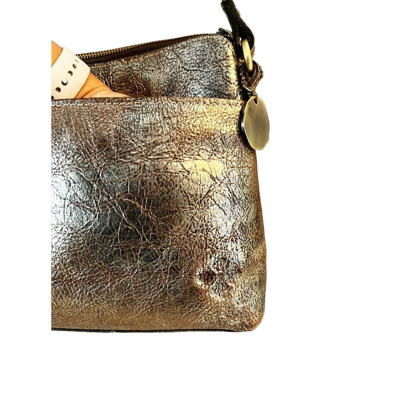 PATRICIA NASH Avellino Crossbody Bag Distressed Metallic Gold Leather Collector