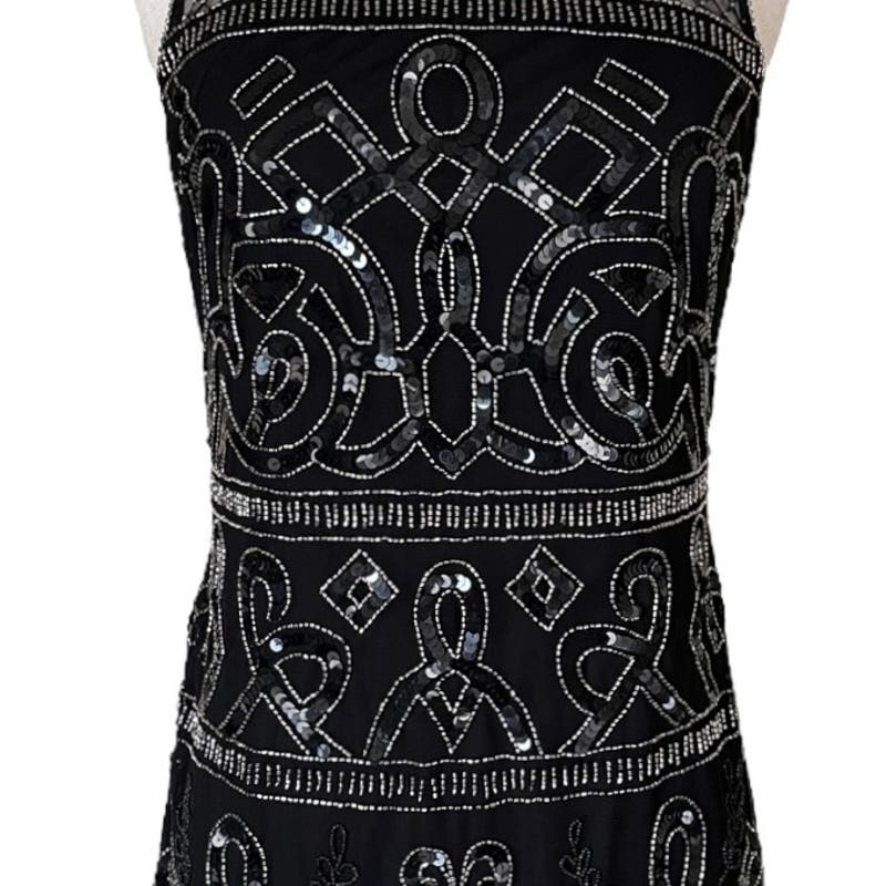 ADRIANNA PAPELL Black Dress Beaded Illusion Sheath Cocktail Mini A-Line 6 NWT