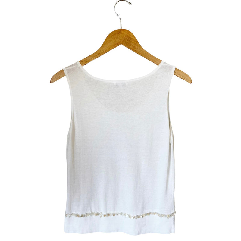 ESCADA SPORT Knit Tank White Sequins Trim Cotton Scoop Neck Sleeveless Medium