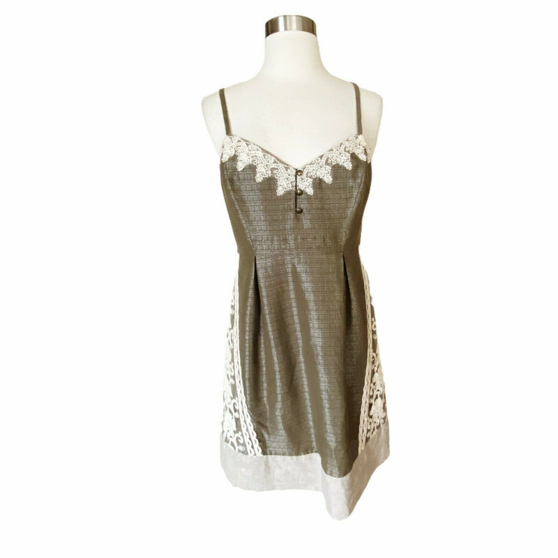 ANTHROPOLOGIE Gold Bronze Dress Metallic Lace Detail Sheath Sleeveless 6 EUC