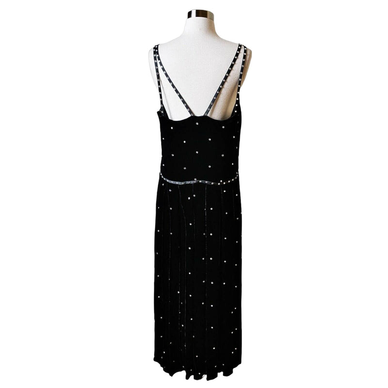 WORTH Collection Judy Dress Black Velvet Embellished Rhinestone Sleeveless 12