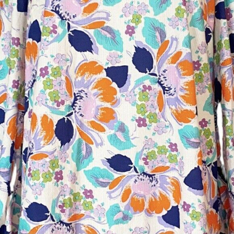 CECILIE COPENHAGEN Mirna Dress Mini Shift Ivory Blue Orange Floral Large NWT