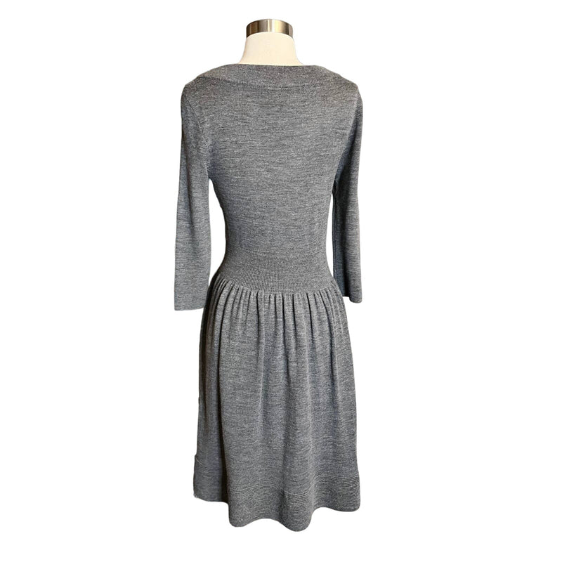 KATE SPADE Charlie Bow Wool Sweater Dress Gray Black Round Neck Knit Small EUC