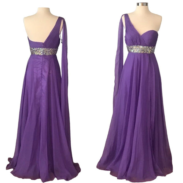 TEMPTATION Purple Lilac Gown Chiffon One Shoulder Embellished Rhinestone Dress 2