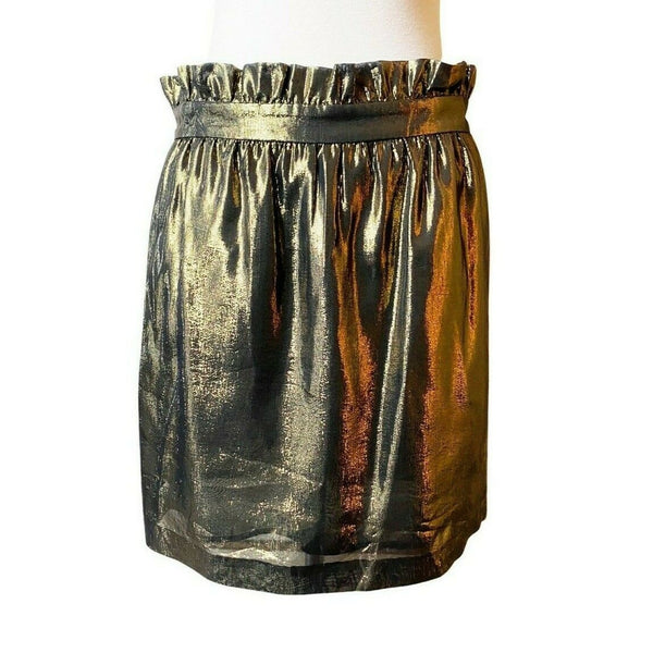 OTHER STORIES & LOS ANGELES ATELIER Gold Silk Mini Skirt Metallic Pockets 8 EUC