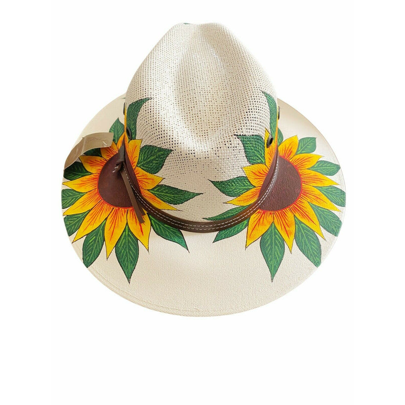 MEXICAN HAT Artisanal Handpainted Fedora Floral Sunflower Sombrero Panama Medium