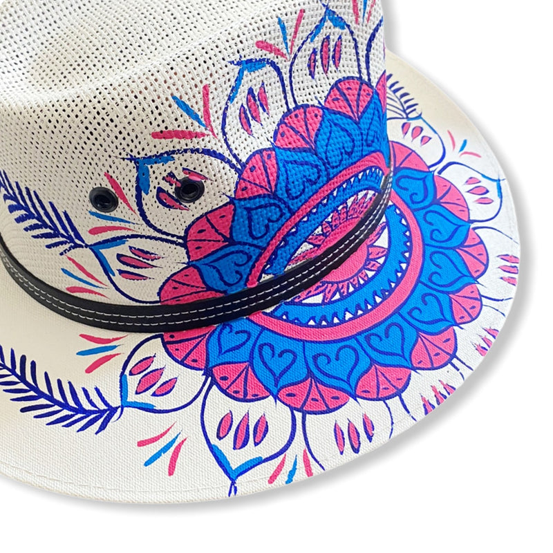 MEXICAN Artisanal Hat HandPainted Fedora Mandala Sombrero Panama Bohemian Large