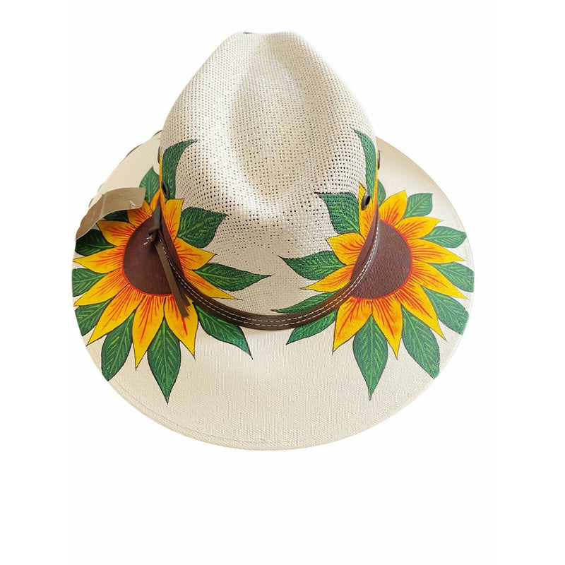 MEXICAN HAT Artisanal Handpainted Fedora Floral Sunflower Sombrero Panama Medium