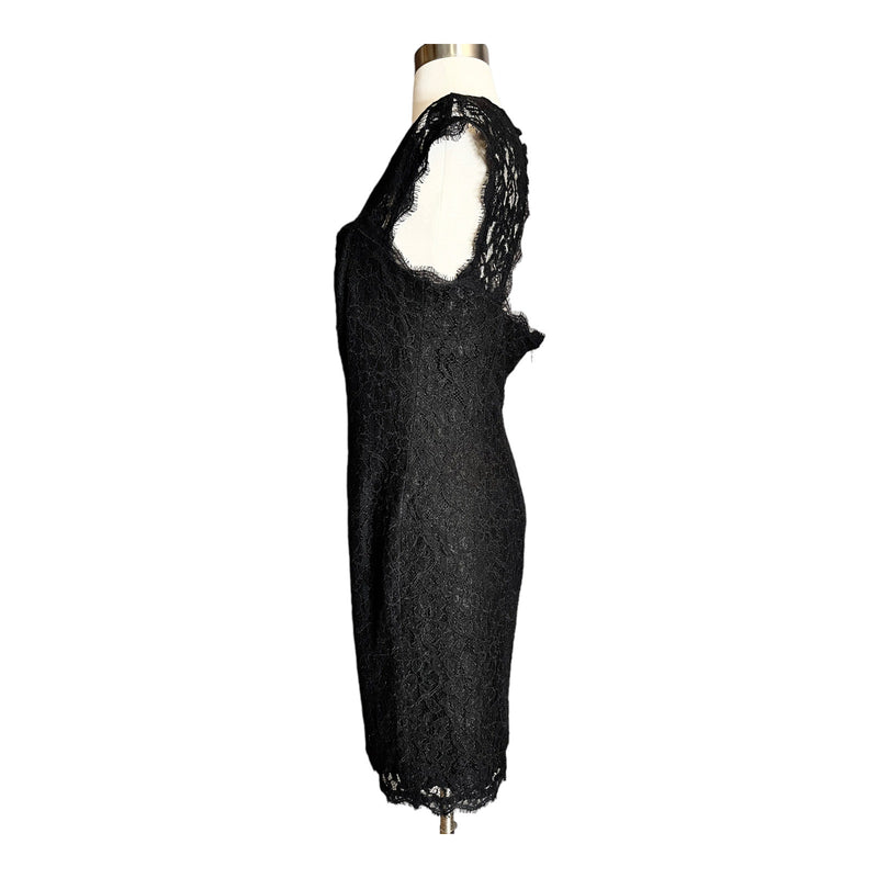 ADRIANNA PAPELL Black Sheath Lace Dress Scalloped Neck Zipper Sleeveless 10 EUC