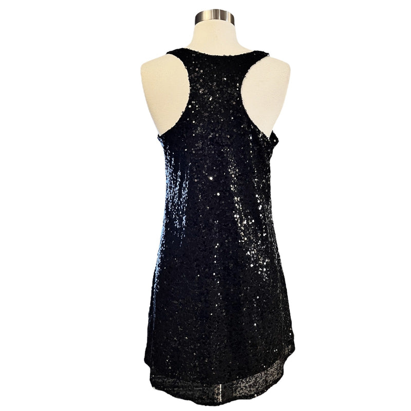 Cocktail Black Sequins Dress Swing Sleeveless Racerback by UNIX LBD Small NWT