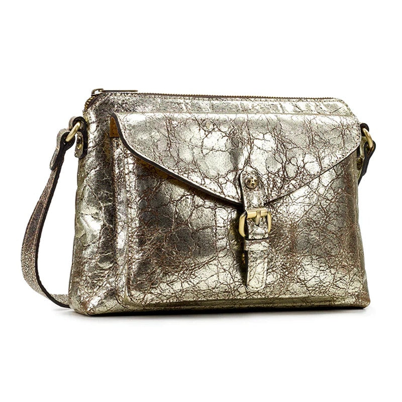 PATRICIA NASH Avellino Crossbody Bag Distressed Metallic Gold Leather Collector