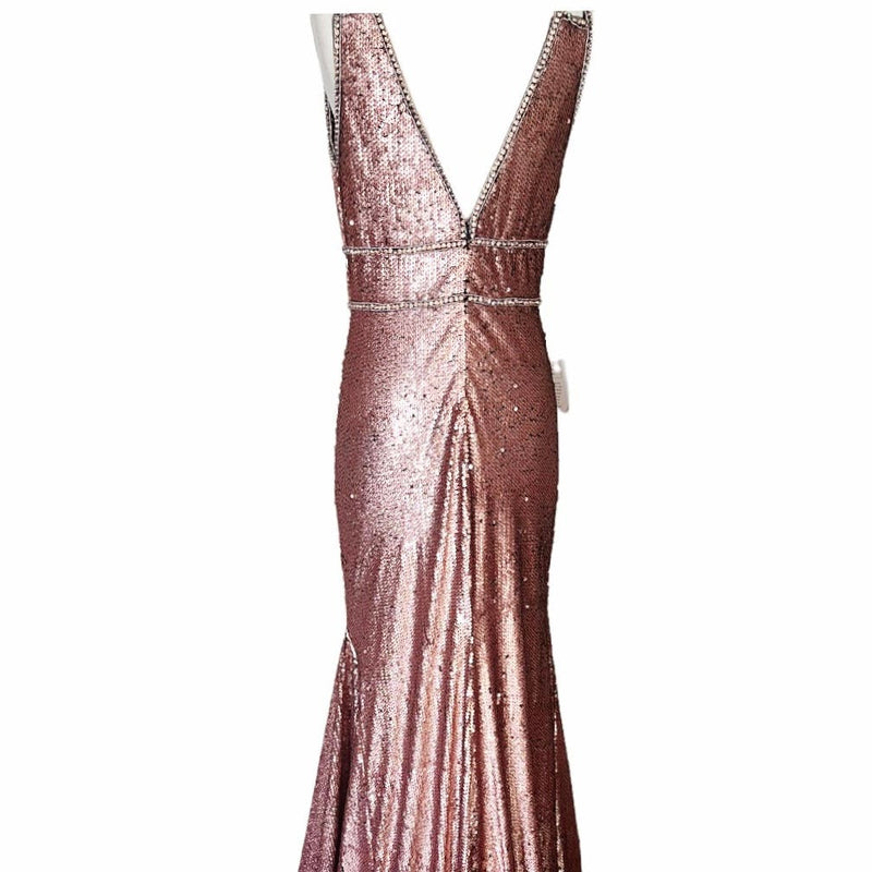 COLORS Mermaid Sequin Gown Metallic Bronze Sleeveless Evening Rhinestone 10 NWT