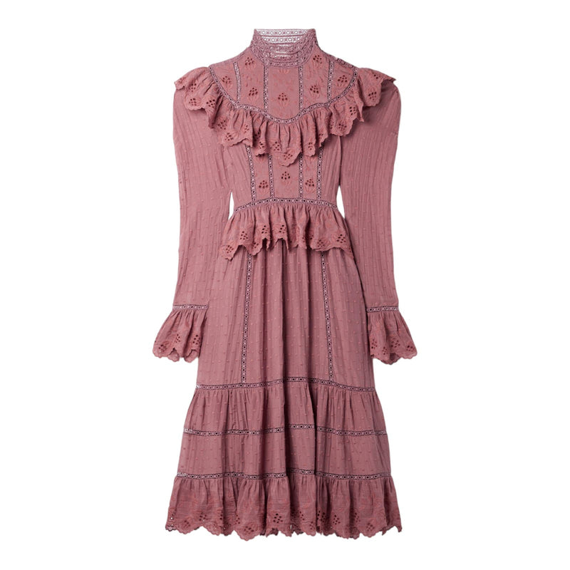 ULLA JOHNSON Crochet Dress  Fleur Broderie Anglaise Cotton and Silk-blend Midi 2