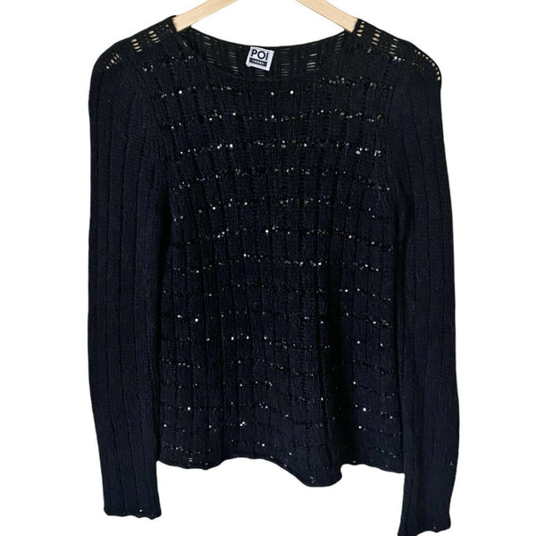 POI BY KRIZIA VINTAGE Black Sweater Sequins Jumper Italy Alpaca 90s 80s 44 Med