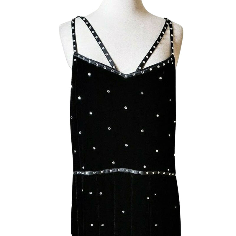 WORTH Collection Judy Dress Black Velvet Embellished Rhinestone Sleeveless 12