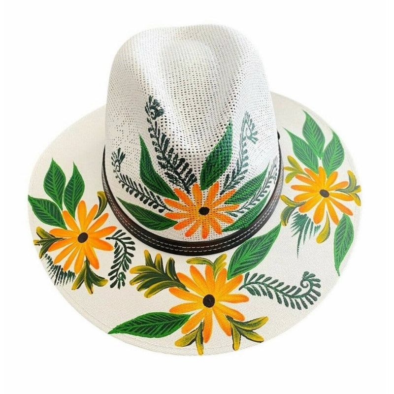 MEXICAN Artisanal Hat Hand Painted Fedora Floral Sombrero Panama Bohemian Large