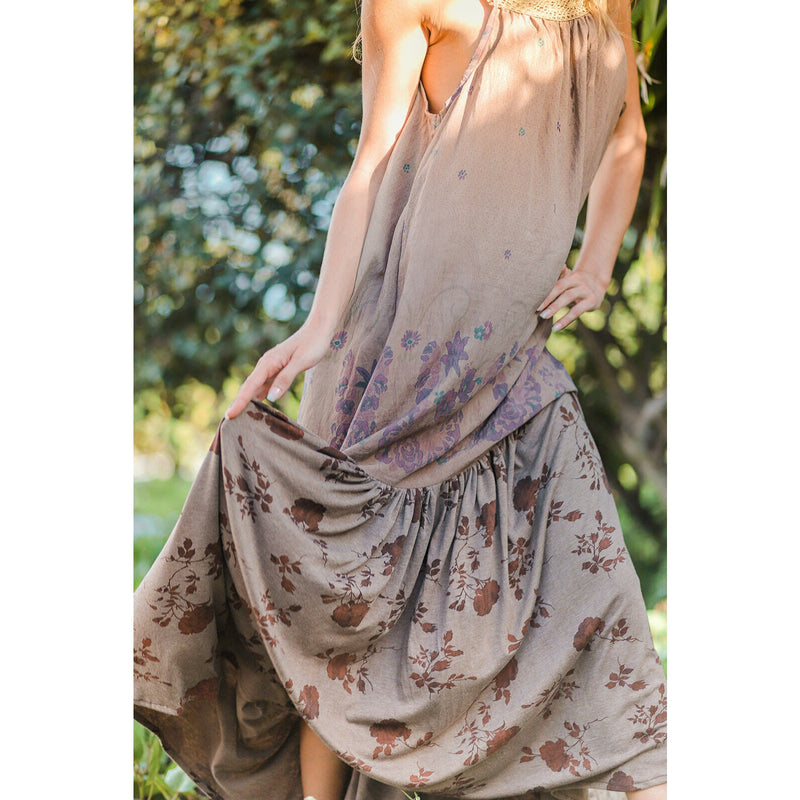 Floral Maxi Dress Mixed Media by T. ZOVICH Earth Tones Sleeveless Ecofriendly