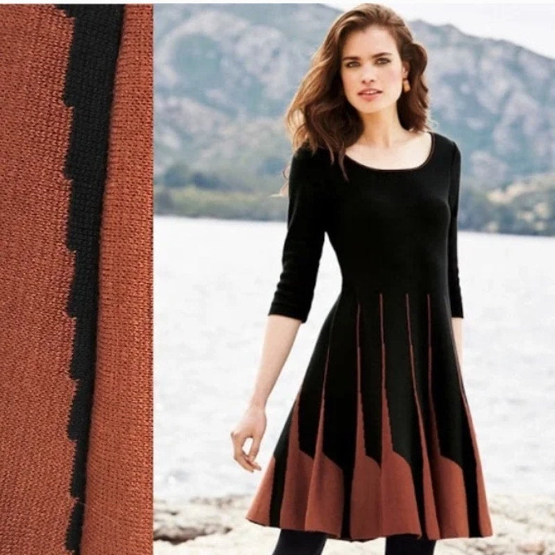 PERUVIAN CONNECTION Parc Royal Dress Pima Cotton Black/Copper A-Line Knit Small