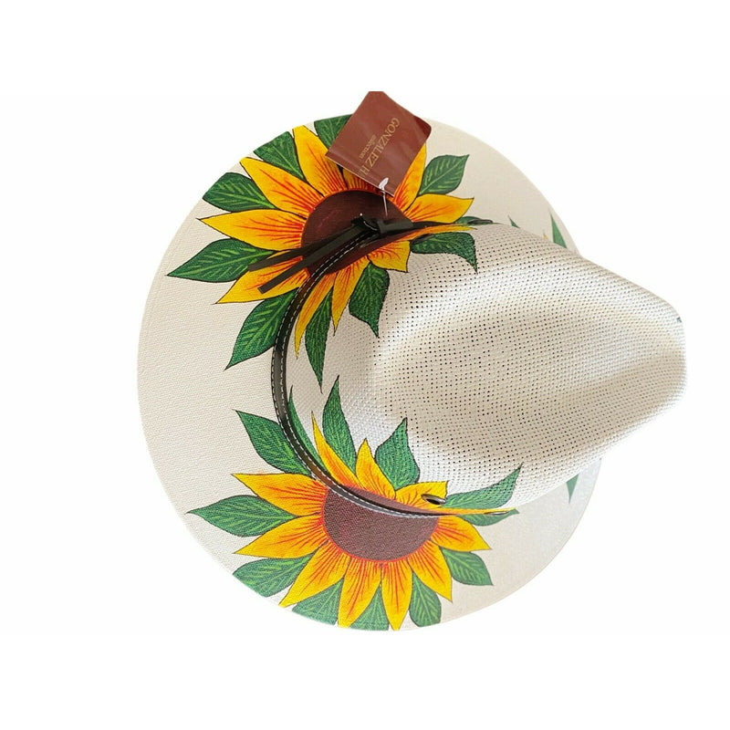 MEXICAN Artisanal Hat Handpainted Fedora Floral Sunflower Sombrero Panama Boho M