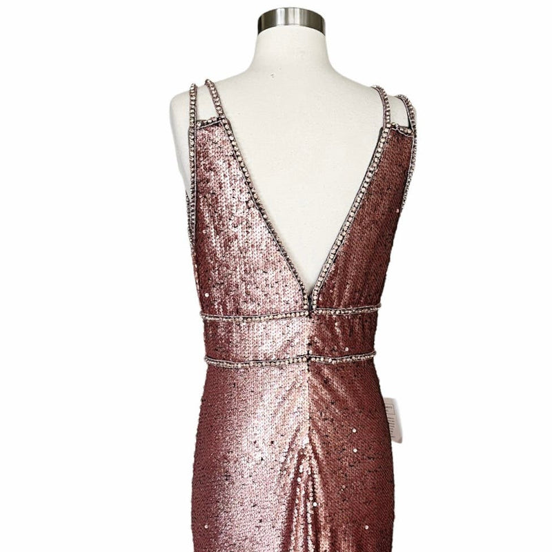 COLORS Mermaid Sequin Gown Metallic Bronze Sleeveless Evening Rhinestone 10 NWT