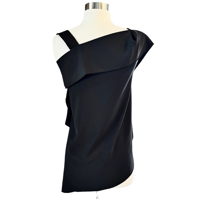 ANNA CATE Nicole Black Top Asymmetrical Blouse Reversible Designer Small EUC